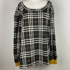 Ashley Stewart Womens Blouse Size 26/28 Plaid Long Sleeve Scoop Neck Ladies